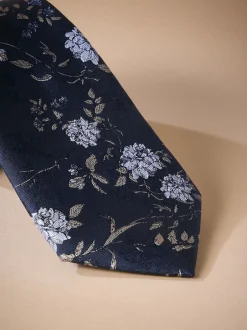 Next marine - Cravate en soie italienne à imprimé fleuri Outlet