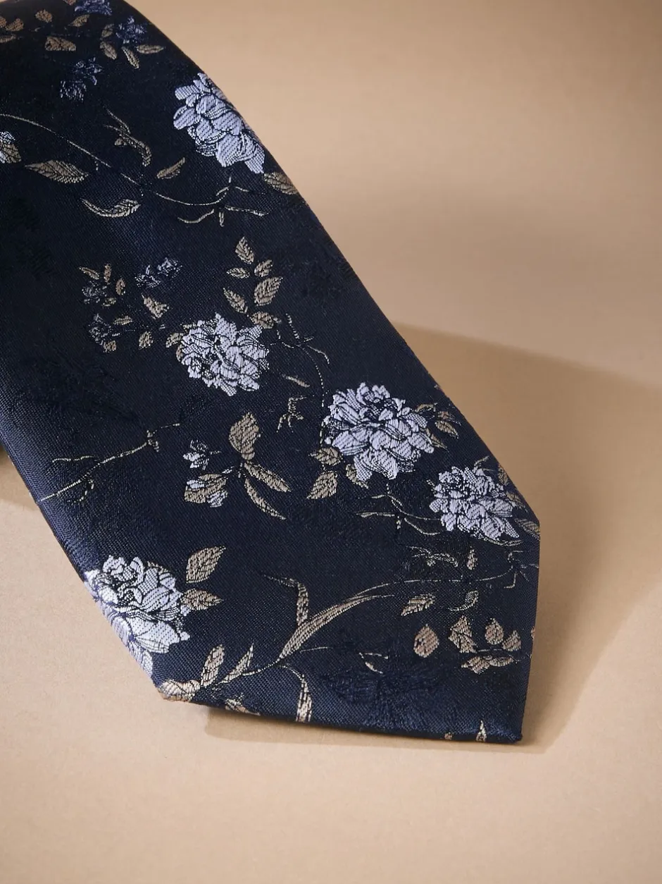 Next marine - Cravate en soie italienne à imprimé fleuri Outlet