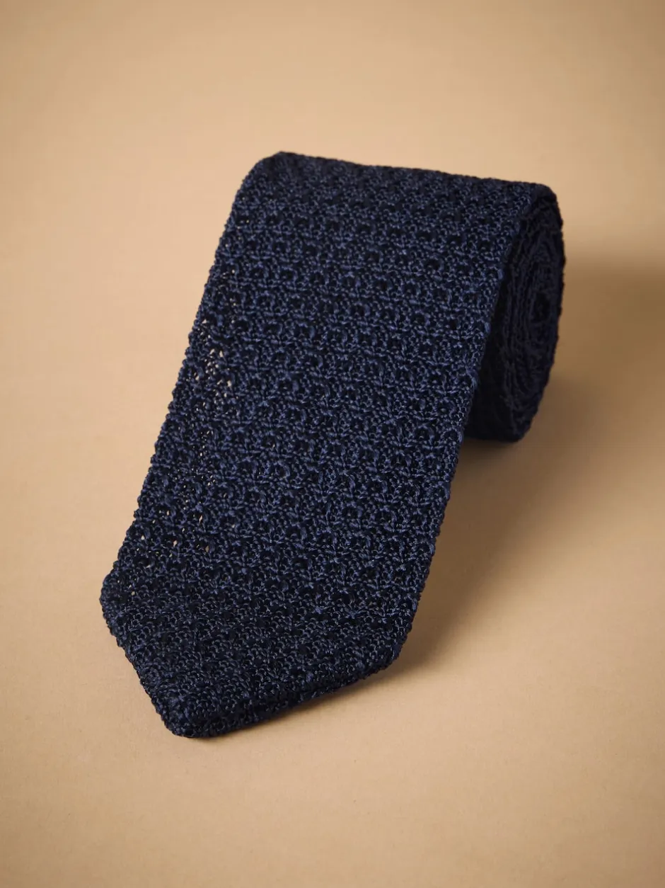 Next marine - Cravate Signature en soie texturée