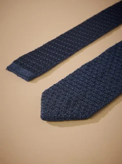 Next marine - Cravate Signature en soie texturée