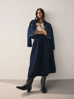 Next marine - Jupe mi-longue en velours côtelé à taille basse Clearance