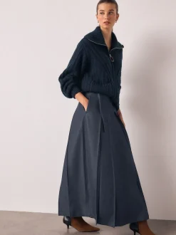 Next marine - Kilt mi-long en denim ceinturé Clearance