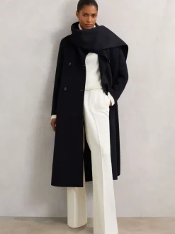 Reiss marine - Manteau Indira en laine mélangée à coutures invisibles Clearance
