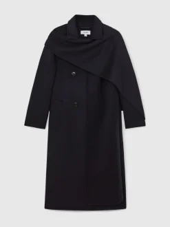 Reiss marine - Manteau Indira en laine mélangée à coutures invisibles Clearance