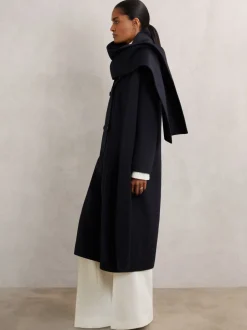 Reiss marine - Manteau Indira en laine mélangée à coutures invisibles Clearance