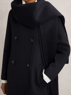 Reiss marine - Manteau Indira en laine mélangée à coutures invisibles Clearance