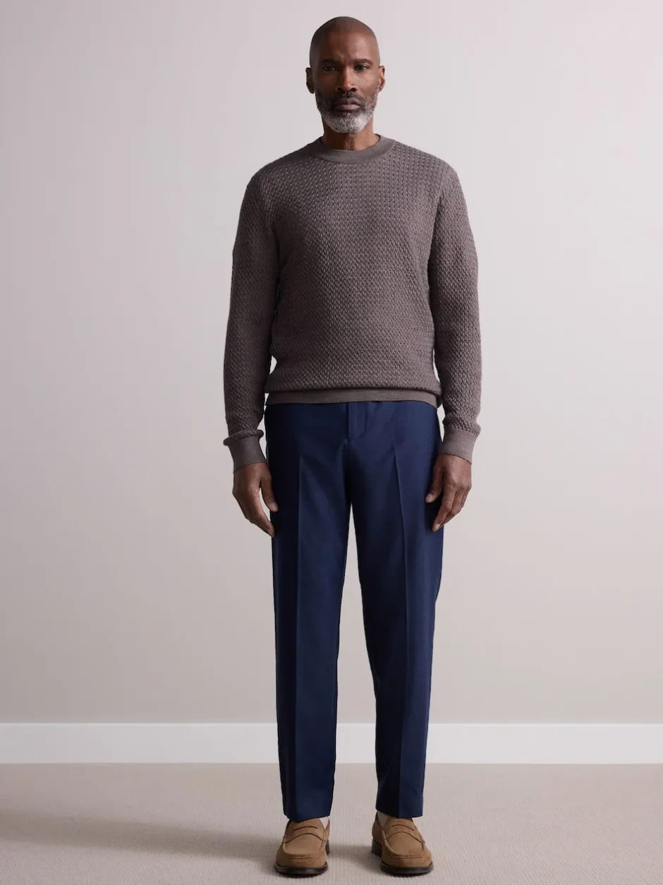 Next marine - Pantalons Habillé texturés à taille élastiquée en laine Hot