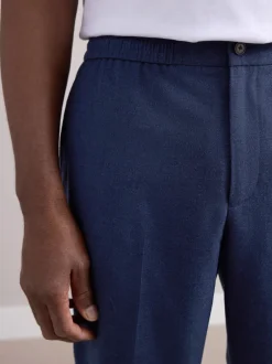 Next marine - Pantalons Habillé texturés à taille élastiquée en laine Hot