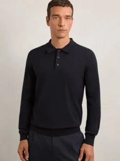 Reiss - Polo Trafford en laine mérinos à manches longues marine Hot