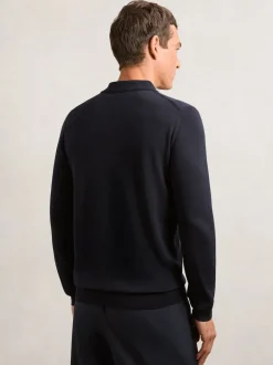 Reiss - Polo Trafford en laine mérinos à manches longues marine Hot