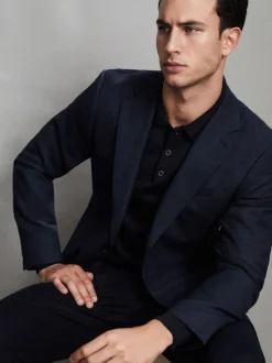 Reiss - Polo Trafford en laine mérinos à manches longues marine Hot