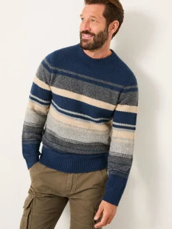 Fat Face marine - Pull FatFace rayé en maille à col rond New