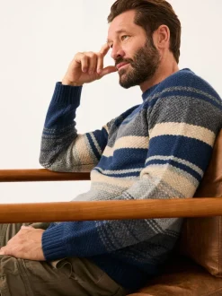 Fat Face marine - Pull FatFace rayé en maille à col rond New