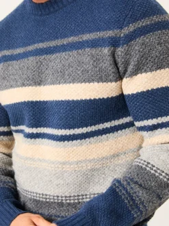 Fat Face marine - Pull FatFace rayé en maille à col rond New