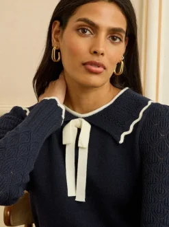 Love & Roses marine - Pull col en maille Clearance