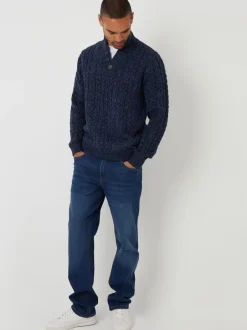 Threadbare marine - Pull en maille torsadée à Col cheminée Hot