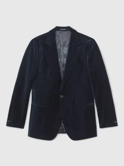 Reiss marine - Apsara Blazer en velours à boutonnage simple habillé Discount