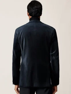 Reiss marine - Apsara Blazer en velours à boutonnage simple habillé Discount