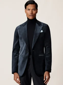 Reiss marine - Apsara Blazer en velours à boutonnage simple habillé Discount