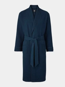 Savile Row Company marine - Robe de chambre gaufrée en coton Outlet