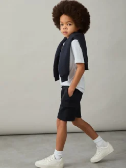 Reiss marine - Short cargo Oliver Premium en jersey interlock Outlet