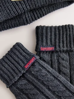 Superdry marine - Ensemble bonnet et Gants à pompons Hot