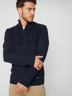 Threadbare marine - - Pull zippé en tricot avec détails en côtes