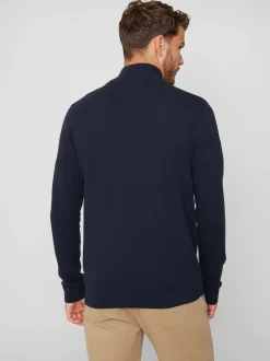 Threadbare marine - - Pull zippé en tricot avec détails en côtes