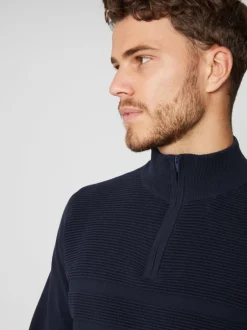 Threadbare marine - - Pull zippé en tricot avec détails en côtes