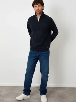 Threadbare marine - Pull en maille côtelée à manches raglan Sale