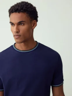 Next marine - T-shirt Coupe classique à liserés 100% Coton New