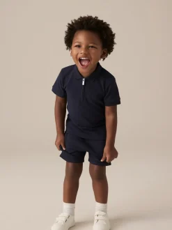 Next - Ensemble polos et shorts de manches (3mois-7ans) Marine Texturée Sale