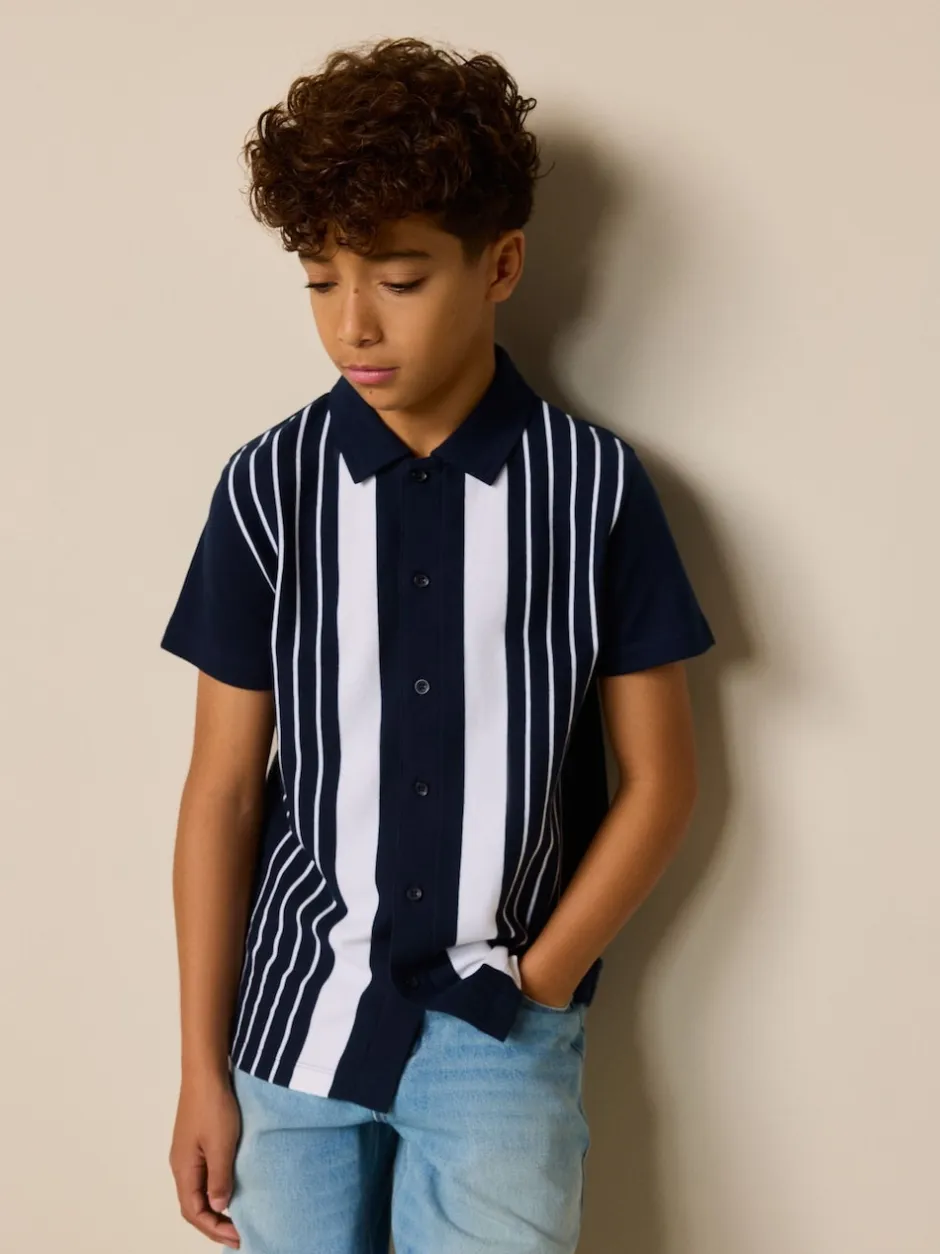 Next Marine/Blanc - Chemise en jersey à manches courtes à rayures verticales (3-16ans) Clearance