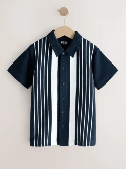 Next Marine/Blanc - Chemise en jersey à manches courtes à rayures verticales (3-16ans) Clearance