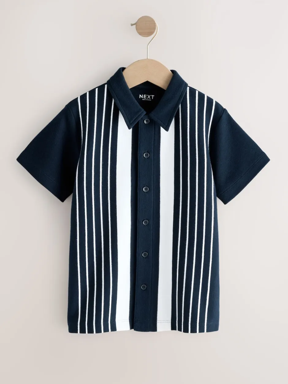 Next Marine/Blanc - Chemise en jersey à manches courtes à rayures verticales (3-16ans) Clearance