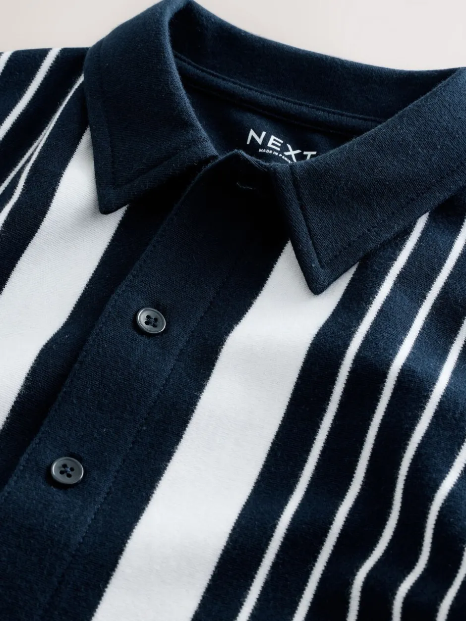 Next Marine/Blanc - Chemise en jersey à manches courtes à rayures verticales (3-16ans) Clearance