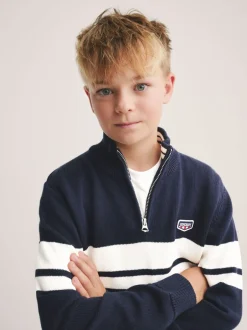 Superdry Marine/Blanc - Pull en maille New