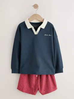 Next Marine/Bourgogne - Ensemble haut style rugby et short tissé (6-16ans) Outlet