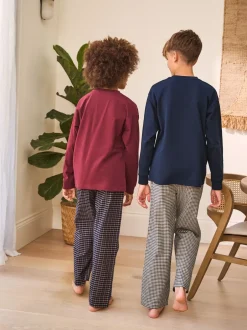 Next - Lot de 2 pyjamas en tissu à carreaux à manches longues (3-16ans) Marine/Bourgogne Outlet