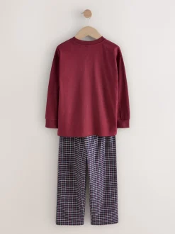 Next - Lot de 2 pyjamas en tissu à carreaux à manches longues (3-16ans) Marine/Bourgogne Outlet