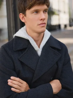 Next Marine/Charbon - Manteau riche en laine et doux au toucher à dents de chien New