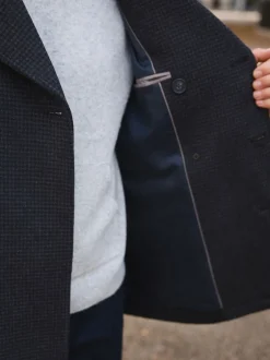 Next Marine/Charbon - Manteau riche en laine et doux au toucher à dents de chien New