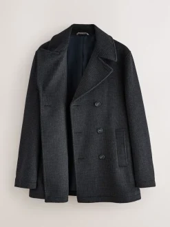 Next Marine/Charbon - Manteau riche en laine et doux au toucher à dents de chien New