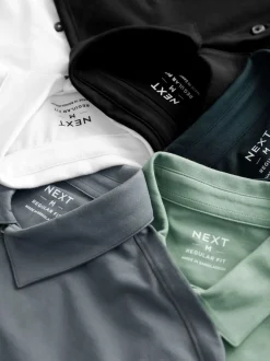 Next - Ajustement régulier - Polo en jersey Manches courtes 5 Pack Marine/Marron/Gris/Blanc/Vert sauge Vert Online