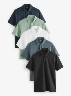 Next Marine/Noir/Gris/Blanc/Vert sauge Vert - Slim Fit (Slim Fit) - Polo en jersey Manches courtes 5 Pack Online
