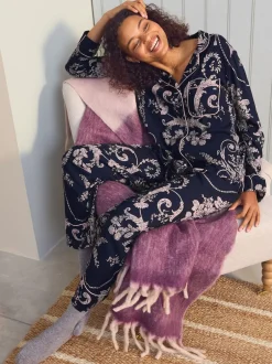 Laura Ashley - Pyjama Josette boutonné Marine/Rose Hot