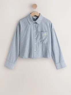 Next Marine/White Stripe - Chemise raccourcie décontractée à manches longues avec broderie de poche Sale