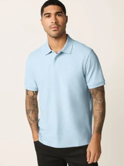 Next - Ajustement régulier - Polo Manches courtes Pique Marl bleu clair Discount