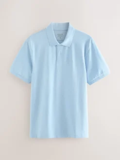 Next - Ajustement régulier - Polo Manches courtes Pique Marl bleu clair Discount