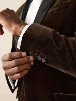 Next Marron - Ajustement régulier - Blazer Signature Pontoglio en velours italien avec revers châle Best